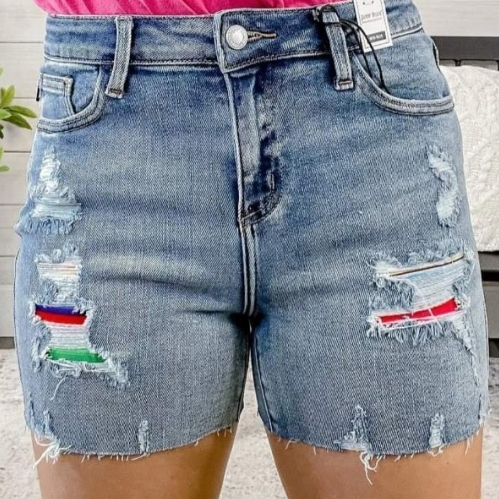Judy Blue serape patch destroyed shorts